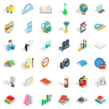 Science icons set. Isometric style of 36 science vector icons for web isolated on white background