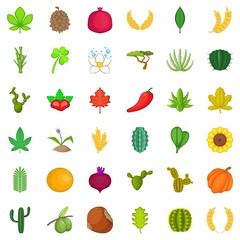 Plant icons set. Cartoon style of 36 plant vector icons for web isolated on white background