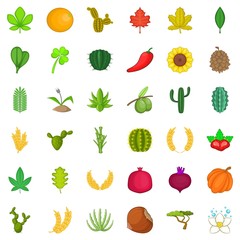 Green plant icons set. Cartoon style of 36 green plant vector icons for web isolated on white background