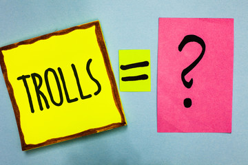 Handwriting text writing Trolls. Concept meaning Online troublemakers posting provocative...