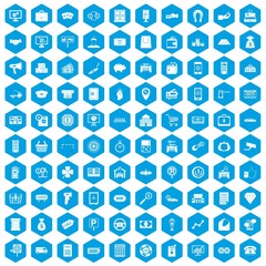 Fototapeta na wymiar 100 coin icons set in blue hexagon isolated vector illustration
