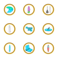 Surfing club icons set. Cartoon set of 9 surfing club vector icons for web isolated on white background
