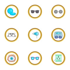 Ophthalmology equipment icons set. Cartoon set of 9 ophthalmology equipment vector icons for web isolated on white background
