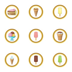Delicious ice cream icons set. Cartoon set of 9 delicious ice cream vector icons for web isolated on white background