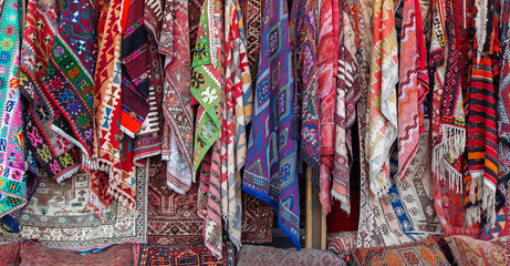 Oriental carpets in street market