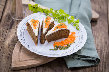 Healthy carrot cake on a plate