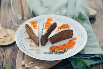 Healthy carrot cake on a plate