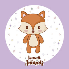 kawaii fox icon over purple background, colorful design. vector illustration