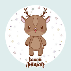 kawaii deer icon over blue background, colorful design. vector illustration