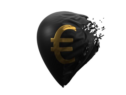 exploding euro currency balloon. 3d illustration