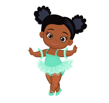 Vector cute little baby African American ballerina in  tutu dresses. Vector illustration isolated on white background.