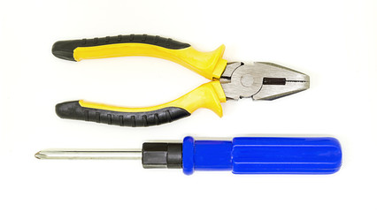 tool repairing electrical engineering and wiring pair of manual main pliers screwdriver on white background design homework