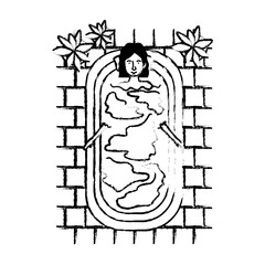 woman in the bathtub and houseplants vector illustration design