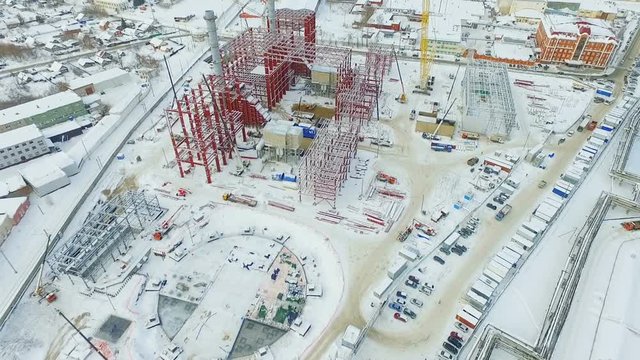 thermoelectric power station territory with unfinished workshops buildings