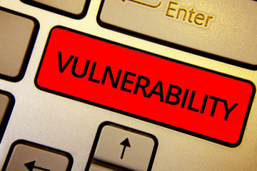 Text sign showing Vulnerability. Conceptual photo Information susceptibility systems bug...