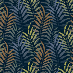 Vector seamless pattern. Colorful background with jungle motif. Botanical tropical background.