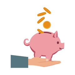 Hand depositing coin into piggy vector illustration graphic design
