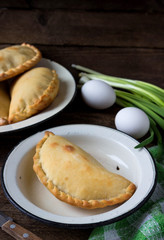 Homemade pies with egg, onion and chicken.