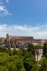 Fototapeta na wymiar Ruins of great stadium Colosseum, Rome, Italy