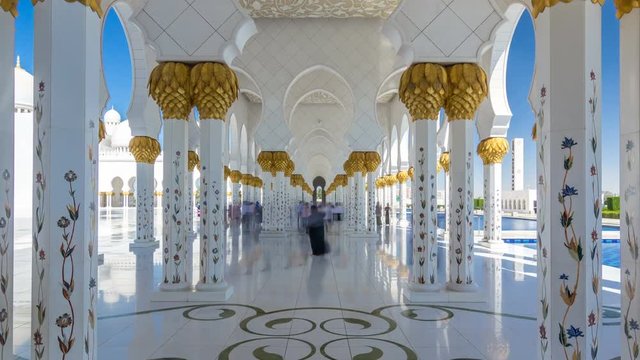 Sheikh Zayed Grand Mosque timelapse hyperlapse in Abu Dhabi, the capital city of United Arab Emirates