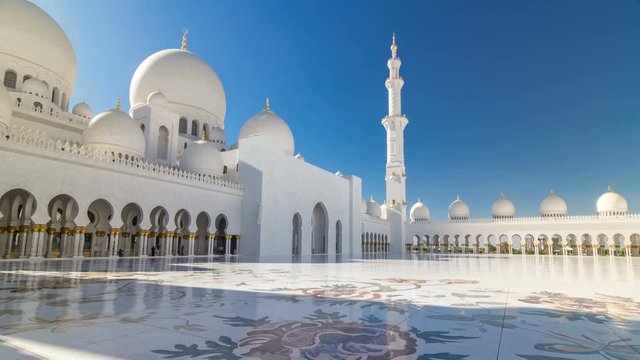 Sheikh Zayed Grand Mosque timelapse hyperlapse in Abu Dhabi, the capital city of United Arab Emirates