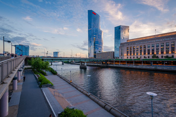 Modern skyscrapers and the Schuylkill River, in Philadelphia, Pennsylvania