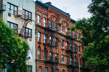 Brick residential buildings in East Village, Manhattan, New York City.