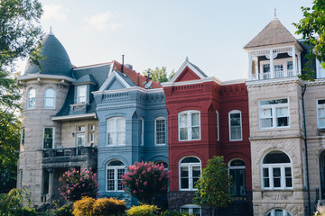 Fototapeta na wymiar Colorful row houses in Capitol Hill, Washington, DC.