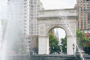 Fountain and arch at Washington Square Park, in Greenwich Village, Manhattan, New York City.