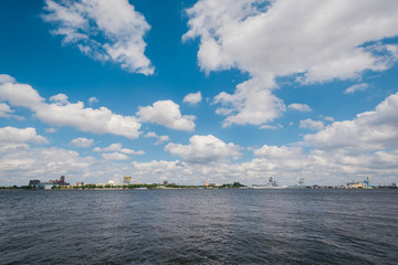 The Delaware River in Penns Landing, Philadelphia, Pennsylvania.