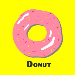 Donut with yellow background, Donut icon vector.