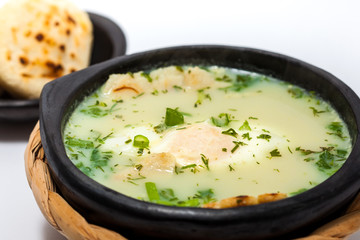 Traditional Colombian Poached Egg Soup called changua