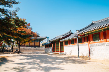 Deoksugung Palace with autumn maple in Seoul, Korea