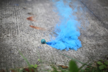 Smoke Bomb on a Sidewalk Surrounded by Grass - 4th of July