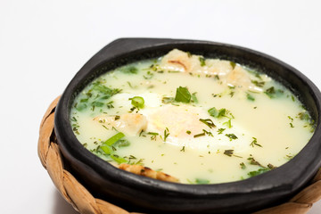 Traditional Colombian Poached Egg Soup called changua