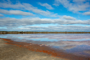 The perfect reflection of clouds on the Dimboola Lake Lochiel Victoria Australia on 24th June 2018