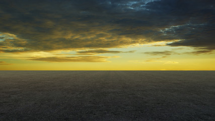 Asphalt road with dramatic sunset sky , Horizontal format .