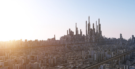 Futuristic sci-fi city and commercial office building . 3d illustration rendering . © jamesteohart