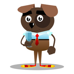 Cartoon illustrated business dog with a glass of water.