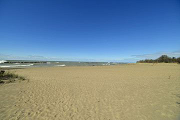 Sandy beach on shore of lake Erie