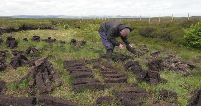 Peatland, bogland, Peat, drainage, coal, decompose, County Mayo. Turf, cut, blocks, spade, aroma, burning, artificial, fires, smell, peat, fire, farm, plough, rally, bog, Ireland, irish, Donegal, summ
