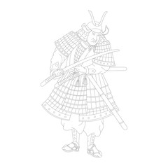 Fototapeta na wymiar Samurai, Japanese warrior adult coloring page