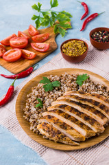 Fried chicken breast with buckwheat porridge