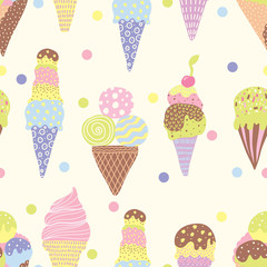 Ice cream. Vector seamless pattern.