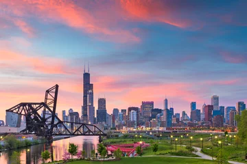Poster Chicago, Illinois, VS Park en skyline © SeanPavonePhoto
