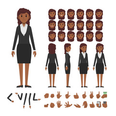 African business woman character set. Full length. Different view, emotion, gesture.

