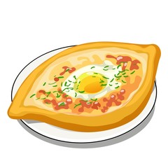 Fried egg in a bun isolated on white background. Vector cartoon close-up illustration.