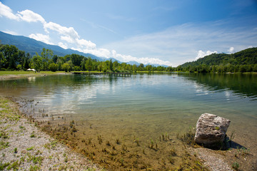 Mountain lake view. Ferlacher Badesee.