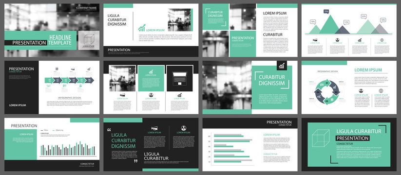 Green presentation templates for slide infographics elements background. Use for business annual report, flyer design, corporate marketing, leaflet, advertising, brochure, modern style.