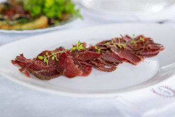 Meat sliced on a plate